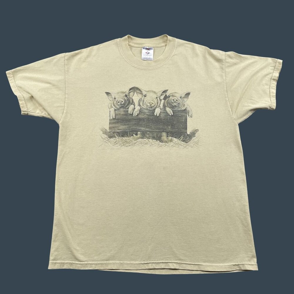 VTG Three Little Pigs T-Shirt Mens‎ XL Yellow Piggies Tee
